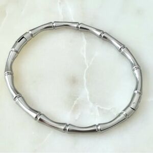 Silver Simple Bamboo Hinged Cuff Women's Bracelet